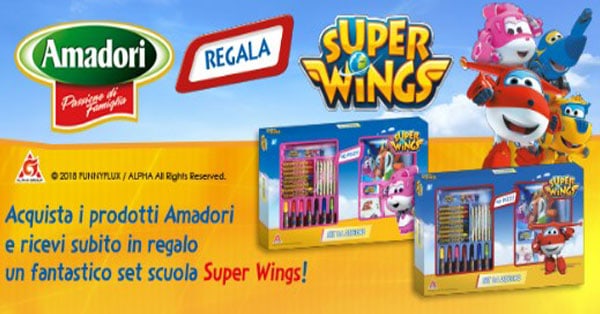 Set scuola Super Wings in regalo con Amadori