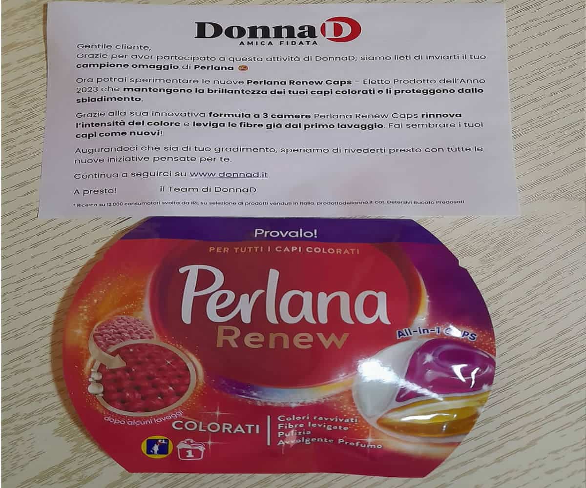 campione omaggio perlana richiesto su DonnaD e ricevuto da Floriana